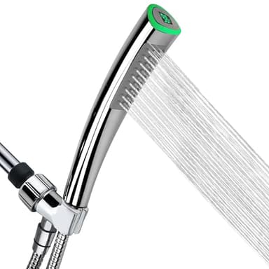 YOO.MEE LED Thermometer Handheld Shower Heads, Water Powered Light to Display Fahrenheit, Special for Skin Showering, Child and Pet Shower, Shower Accessories w/ 79'' Hose, Bracket, Polished Chrome