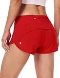 HeyNuts Focus Running Shorts for Women, Low Waisted Athletic Shorts Lined Workout Shorts with Zipper Pocket 2.5" True Red S(4/6)