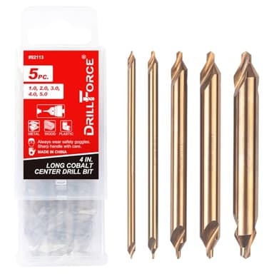 VALYRIANTOOL 5PCS Cobalt Long Center Drill Bits Set, M35 High Speed Steel 60-Degree Angle 4" Overall Length Center Drill Bits Kit Countersink Tools for Lathe Metalworking Size 1.0 2.0 3.0 4.0 5.0