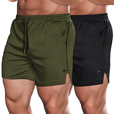 COOFANDY Gym Workout Shorts for Men with Pockets 5 Inch Quick Dry Mesh Running Shorts for Athletic Sports Fitness Army Green/Black