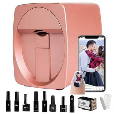 Nail Printer Nail Art Printer Machine Kit-Impresora De UñAs Pro,3D Fingernail Printer Machine for Salon&Home-WiFi/DIY Design| Pg4 Gel,Fm10 Ink, Base/Cleaning Glue(Bonus Pg0&White Gel) Pink