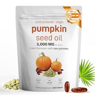 Fenolutra Pumpkin Seed Oil with Saw Palmetto - Cold-Pressed Softgels for Hair Growth & Prostate Support - Organic Supplement for Men & Women, Non-GMO, 300 Softgels