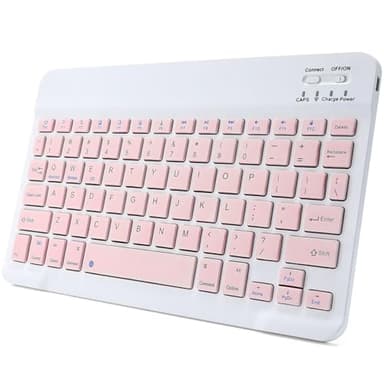KUNSI Bluetooth Keyboard for iPad, Rechargeable Slim Portable Wireless Keyboard for iPad Tablets, Compatible for All iOS/Windows/Android System Devices-Pink