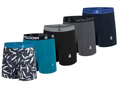 Volcom Mens Boxer Briefs 5 Pack Poly Spandex Performance Boxer Briefs Underwear (CharcoalWht/Blue/Black/Grey/Black, Medium)