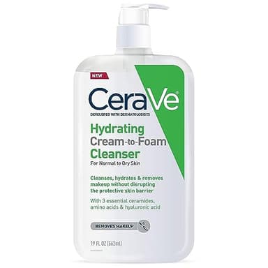CeraVe Hydrating Cream To Foam Cleanser, Makeup Remover Face Wash For Dry Skin, Foaming Facial Cleanser With Hyaluronic Acid, Normal To Dry Skin, Fragrance Free & Non Comedogenic, 19 Fluid Ounce