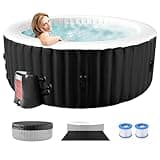2-4 Person Inflatable Hot Tub, Round Portable Hot Tub, Leak-Proof Blow up Hot Tub with 120 Air Jets, PVC Outdoor Spa with Insulated Cover & Heater Pump, 71” X 71” X 25”