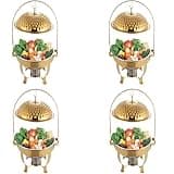 Chafing Dishes for Buffet Set of 4, 6.3Qt/6L Stainless Steel Round Buffet Chafer, Gold Hanging Lid Dining Stove, Buffet Server and Warmer Set, Countertop Warming Tray for Parties, Dishwasher Safe