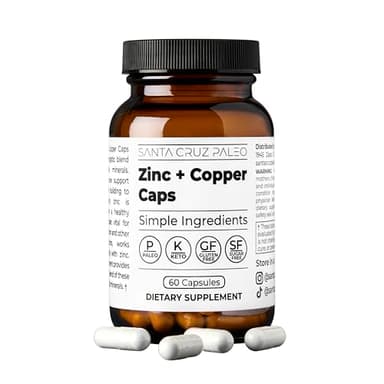 Santa Cruz Paleo, Zinc & Copper Mineral Supplement, High Absorption Formula, Zinc Supplement for Skin & Hair, L Methionine, Copper Gluconate, Trace Minerals, Gluten Free, Keto, Paleo, 60 Capsules