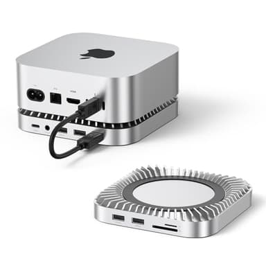 Raycue Mac mini M4 Dock & Stand with 8T NVMe SSD Enclosure, 2 USB A 10Gbps,10G USB C Data Port, 5G USB A*2, USB-C Charge, SD/TF, Audio for Mac mini M4/ M4 Pro