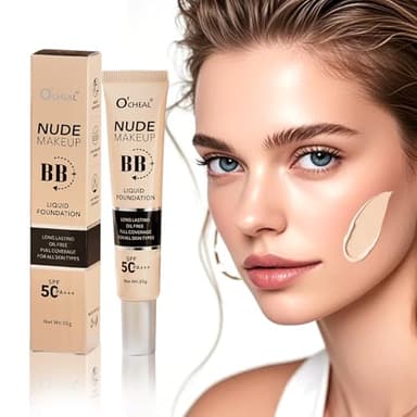 O'CHEAL BB Cream with SPF 50+ | Full Coverage Tinted Moisturizer with Buildable Concealer Powder Foundation, Oil-Free, Hydrating & Matte Finish | Vegan, Cruelty-Free, for All Skin Types(Ivory)