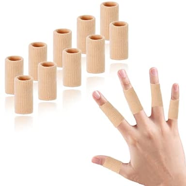EDNYZAKRN Finger Compression Sleeves Support, Finger Protectors Cots for Arthritis Swelling Basketball Sport, Breathable Elastic (10, Beige, One Size)