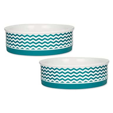 Bone Dry Ceramic Pet Collection Chevron, Large Set, 7.5x2.4, Teal, 2 Piece