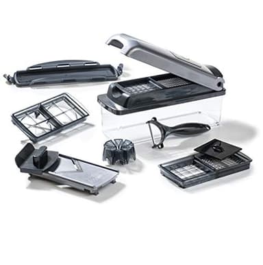 Genius Nicer Dicer Plus (12 Pieces) Vegetable Cutter, Onion Cutter, Chip Cutter, Fruit Slicer, All-purpose Slicer, Dicing, Cutting, Peeling, Storage, A34141, Silver/Black