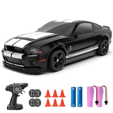 YONCHER RC Drift Car, Remote Control Car for Kids Ford Mustang Shelby GT500 Officially Licensed, 1:24 20KM/H 4WD with Lights, Fast Racing Toy Car for Boys Girls, Black