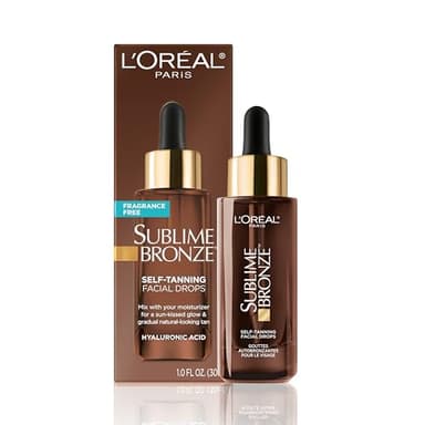 L'Oreal Paris Sublime Bronze Self Tanning Facial Drops with Hyaluronic Acid, Gradual Tan, Fragrance-Free, 1 fl. Oz