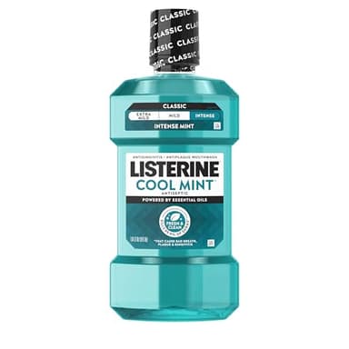 Listerine Cool Mint Intense Antiseptic Mouthwash, Daily Oral Rinse Kills 99.9% of Germs That Cause Bad Breath, Plaque and Gingivitis. for a Fresh, Clean Mouth, Intense Mint Flavor, 1 L