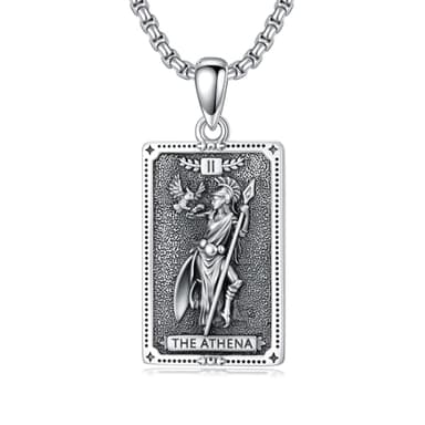 MEIDERBO Athena Necklace for Women 925 Sterling Silver Tarot Card Pendant Goddess Necklace Greek Mythology Jewelry Mystical Witchy Gifts for Christmas Birthday