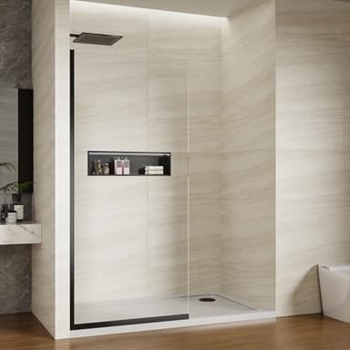 Viivppai Shower Screen 36" x 76" Half Frameless Shower Wall Panel, Tempered Glass 3/8 inch, Easy to clean Coating, Fixed Glass Shower Door with Hardware (Matte Black)