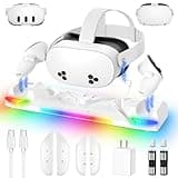 Kinwin 30W Fast Charging Dock for Meta Quest 3S/3/2, Magnetic Charger Station Stand for Oculus Quest 3S/3 Accessories with 11-Color RGB Light, 2 Rechargeable Batteries & Covers for Headset/Controller