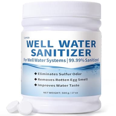 Lunza Well Water Sanitizer Kit – 99.99% Well Cleaning Strength | Removes Sulfur Odors, Rotten Egg Smells & Iron Buildup | Non-Toxic, Food-Grade Safe | Ideal for Shallow and Deep Wells