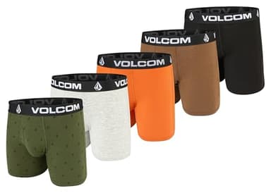 Volcom Mens Boxer Briefs-Cotton Stretch Ultra Soft Fly-Front Boxer Briefs Underwear(Green/Heather/Orange/Brown/Black, Medium)