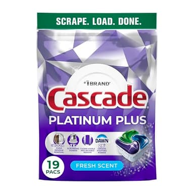 Cascade Platinum Plus Dishwasher Pods, Dishwasher Detergent, Dish Detergent Soap, Fresh, 19 Count