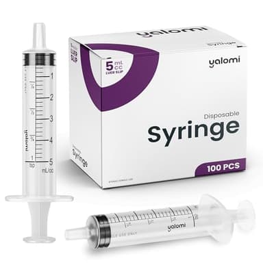 5mL Luer Slip Syringe (No Needle) | Professional, Industrial & Personal Use | 100 Pack | Yalomi