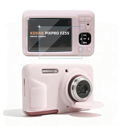 Frevyve Case for Kodak PIXPRO FZ55 Digital Camera Accessories, Soft Silicone Protective Case, Slim Fit Sleeve with Removable Lens Cover and Screen Protector, Lightweight, Anti-Scratch (Jelly Pink)