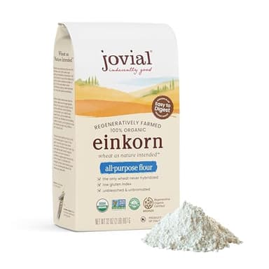 Jovial Organic Einkorn Unbleached All Purpose Flour - Bread Baking Flour for Sourdough, High Protein, Non-GMO, Organic Pizza & Pasta, European Italian, Glyphosate Free - 32 Oz
