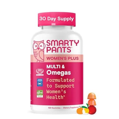 SmartyPants Women's Multivitamin Gummies, Omega 3 (DHA/EPA), Methylfolate, CoQ10, Vitamin D3, C, Vitamin B12, B6, A, K & Zinc, Inositol, Gluten Free, 120 Count (40 Day Supply)