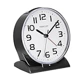 FAMICOZY Automatically Backlighted Alarm Clock,Silent No Ticking for Seniors Vision Impaired,Easy to Set,Big Numbers,Ascending Alarm,Gentle Wake,Snooze,2 AA Battery Operated,Black