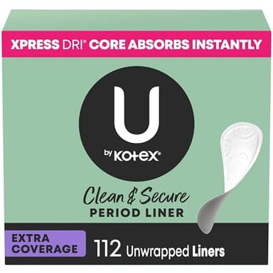 U by Kotex Panty Liners, Clean & Secure, Light Absorbency, Extra Coverage, 112 Count (Packaging May Vary)