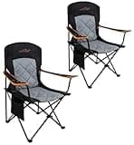 FAIR WIND 2 Pack Oversized Fully Padded Camping Chair Heavy Duty Quad Fold Arm Chair Support 350 LBS with Cup Holder, Collapsible Lumbar Back Chair Portable for Outdoor, Black