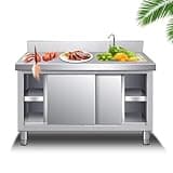 Outdoor Stainless Steel Kitchen Sink Laundry Sink With Cabinet Freestanding Utility Sink With Workbench And Storage With Faucet Commercial Sink For Outdoor Garage Restaurant Laundry Room(R 120*60*80cm