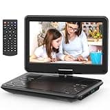 SQQBZZ 12.5” Portable DVD Player with 10.5” Large HD Screen, 4-6 Hours Rechargeable Battery, Dual Speakers, Region Free, Remote Control, Support Multiple Disc Formats Sync TV, USB/SD, Black