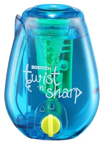 Bostitch Office Twist-n-Sharp Pencil Sharpener, for Kids & Colored Pencils, Assorted Colors (PS1-BLUE-EC)