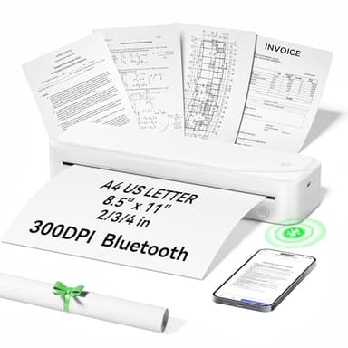 Portable Printers Wireless for Travel, Inkless Thermal Printer Support 8.5" X 11" US Letter & A4 Size, Mobile Bluetooth Printer Compatible with iOS, Android & Laptop for Home Office Car (White)