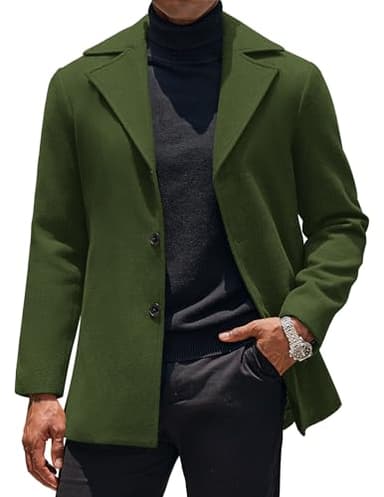 COOFANDY Trench Coat Men Single Breasted Top Coat Lapel Collar Mid Long Winter Coat