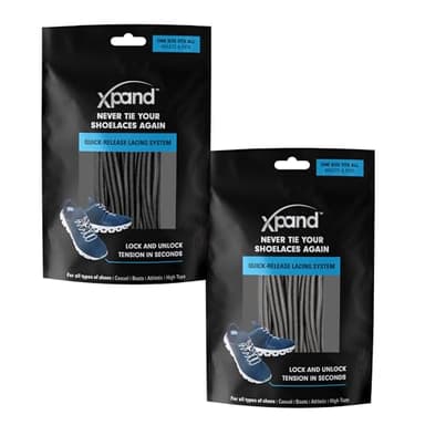 Xpand Round No Tie Shoelaces - Elastic Lacing System - One Size Fits All Adults and Kids Shoes. (Pack of 2)
