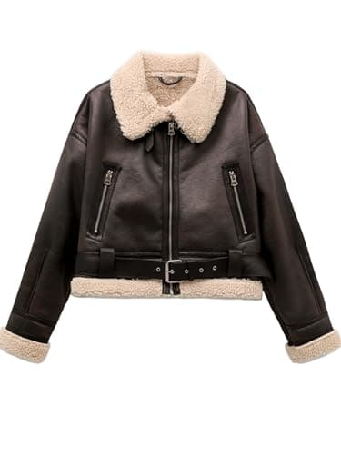 LY VAREY LIN Winter Women Faux Lamb Fur Leather Short Jacket Lapel Zipper Bomber Aviator Coat