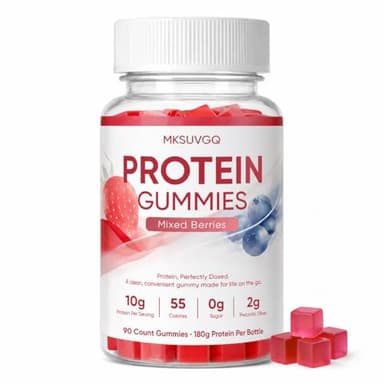 Protein Gummies, 180g Protein Per Bottle, Protein Supplement for Women, Sugar-Free Mixed Berry Vegan Protein Snack, Low Calorie, Gluten & Soy Free, On-The-Go Nutrition, 90 Gummies (Old)