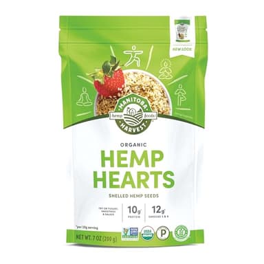 Manitoba Harvest Organic Hemp Hearts, Shelled Hemp Seeds - 7oz - 10g Plant Protein & 12g Omega 3 & 6 per 30g serving - Easy-to-Digest seeds with 9 Essential Amino Acids - Gluten Free, Vegan, Non-GMO