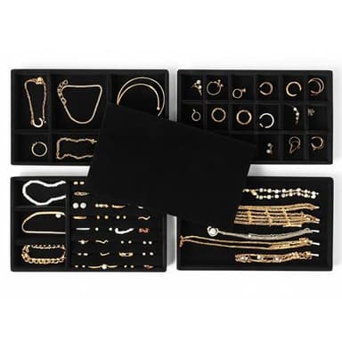 GIBBSWAY Velvet Jewelry Organizers and Storage Tray – 5 PC Protect and Display Your Jewelry with Style – Stackable, Durable, and Ideal for Drawers and Vanity Tables