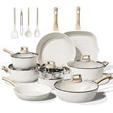 Bazova 24 Pcs Pots and Pans Set Non Stick Ceramic Cookware Set,Healthy Non Toxic Kitchen Cookware Sets with Large Capacity,Induction Compatible,Dishwasher Safe,PFAS/PTFE/PFOA/PFOS Free,Cream White