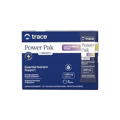 Trace Minerals Power Pak Multivitamin and Multimineral Packets - Electrolyte Support - 1200 mg Vitamin C Plus 70 Lemon Berry Flavor - 30 Packets