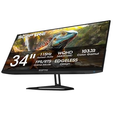 New! Sceptre 34-inch Prime Monitor 3440 x 1440 up to 115Hz 103% sRGB DisplayPort HDMI Build-in Speakers, Machine Black 2026 (E345W Series)