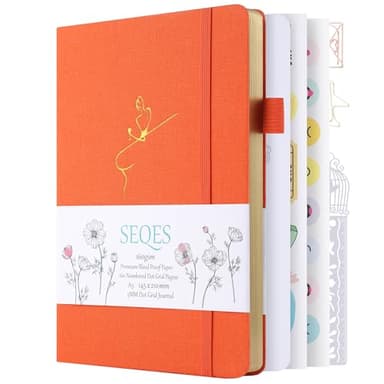 SeQeS A5 Bullet Dotted Journal Notebook | 160gsm Thick Bleedproof Paper, Lay Flat Binding, 160 Numbered Pages | Hard Cover Dot Grid Notebook/Bullet Journals for Creatives & Professionals-BAR