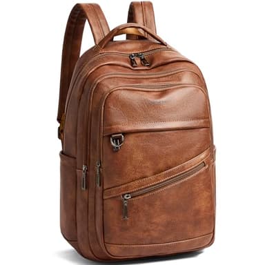 LATMAP 43L Backpack for Women Men - Vegan Leather Backpack Purse Travel Carry-on Bag College Bookbag Work fits 17" Laptop, Brown