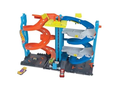 Hot Wheels City Track Set with 1 Car, 2-in-1 Race Tower that Transforms from Single to Dual-Mode Racing, Includes Kid-Powered Elevator (Amazon Exclusive)