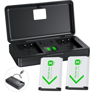 NP-BX1 Camera Battery (2 Pack) and 2-Channel USB Charger for Sony NP-BX1/M8, ZV-1, ZV-1F, ZV-1 II, Cyber-Shot DSC-HX80, HX90V, HX95, HX99, HX350, RX1, RX1R II, RX100 (II/III/IV/V/VA/VI/VII), AS300